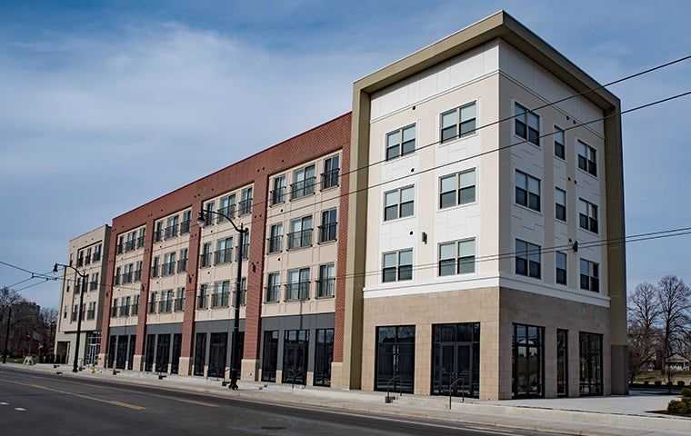 a tall brick commercial building